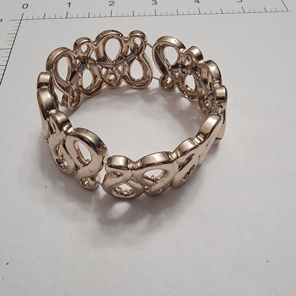Gold Tone Abstract Swirl Link Stretch Bracelet Chunky Statement Costume Jewelry